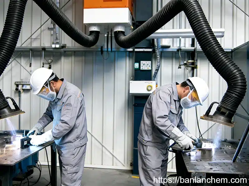 industrial dust extraction and local exhaust ventilation system used for aluminum hydroxide ATH powder handling in factory environment　